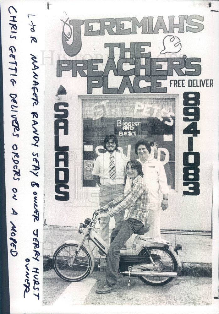 1979 St. Petersburg, FL Jeremiah&#39;s, The Preachers Place Restaurant Press Photo - Historic Images