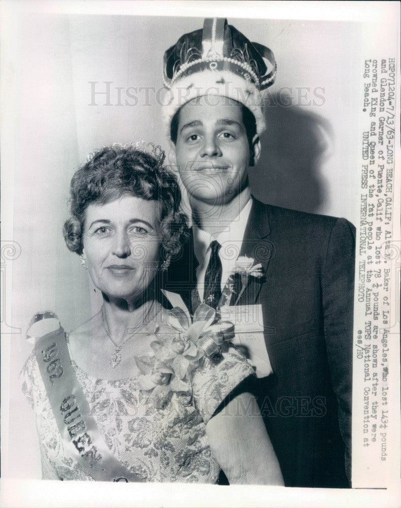 1963 Long Beach, CA TOPS Natl Convention King & Queen of Fat People Press Photo - Historic Images