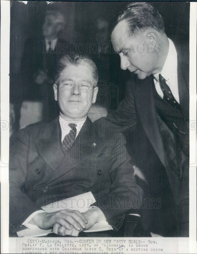 Undated Wisconsin Governor Philip La Follette &amp; Chairman Alvin Rees Press Photo - Historic Images