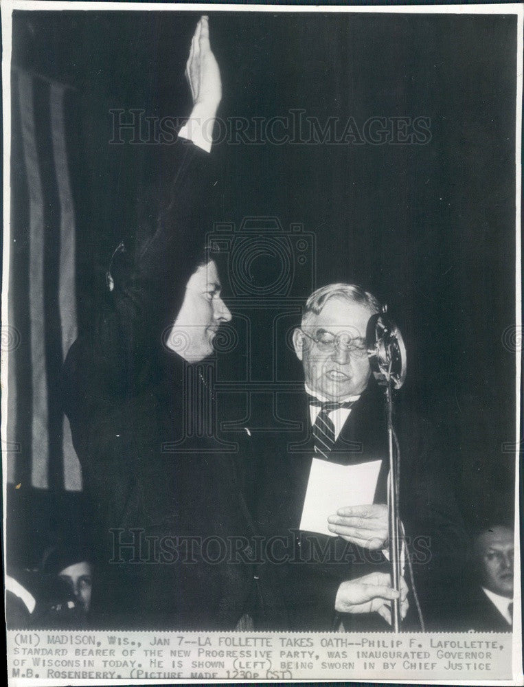1935 Wisconsin Governor Philip La Follette Inauguration Press Photo - Historic Images