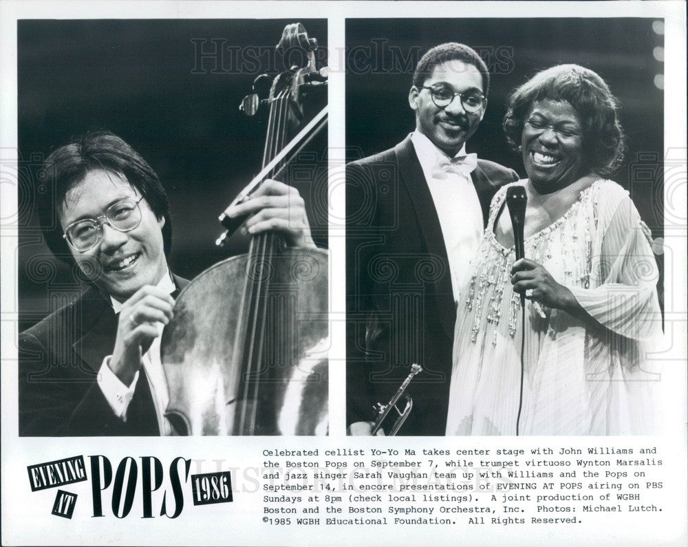 1989 Cellist Yo-Yo Ma/Trumpeter W Marsalis/Jazz Singer Sarah Vaughan Press Photo - Historic Images