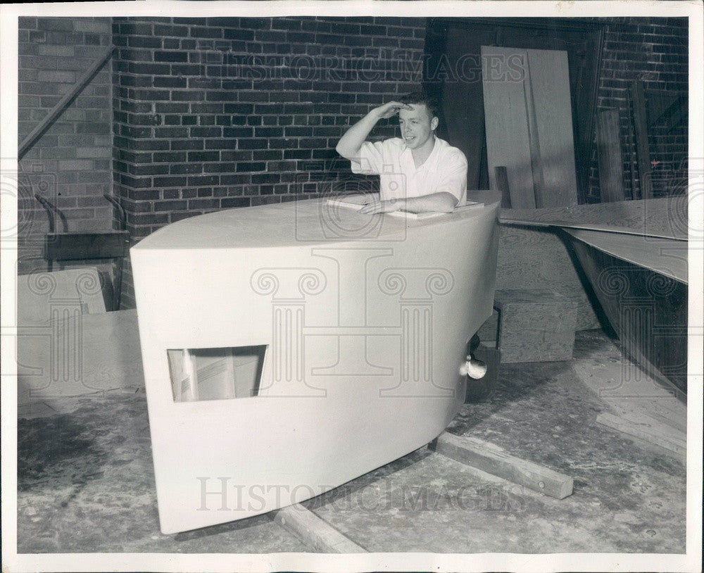 1956 Chicago, Illinois Homemade Submarine &amp; Bill Vaughn Press Photo - Historic Images