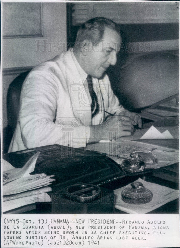 1941 Panama President Ricardo Adolfo De La Guardia Press Photo - Historic Images