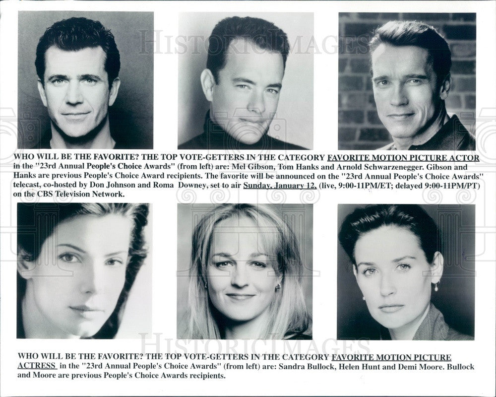 2001 Sandra Bullock/Helen Hunt/Demi Moore/Mel Gibson/Tom Hanks Press Photo - Historic Images