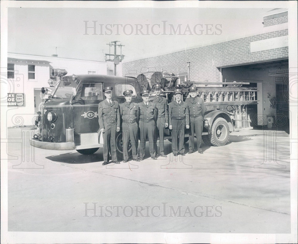 1958 Mt Prospect, Illinois Volunteer Firemen &amp; New Truck Press Photo - Historic Images