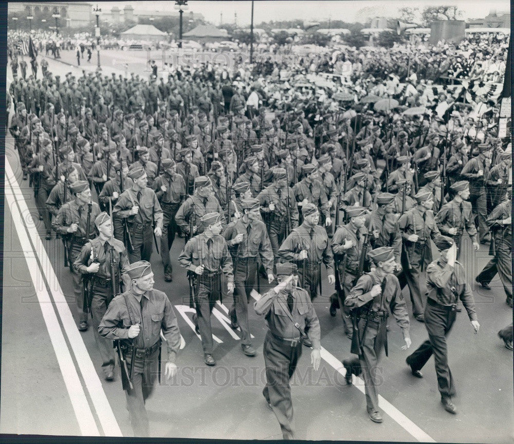 1942 Illinois Reserve Militia Parade at Congress & Michigan Ave Press Photo - Historic Images