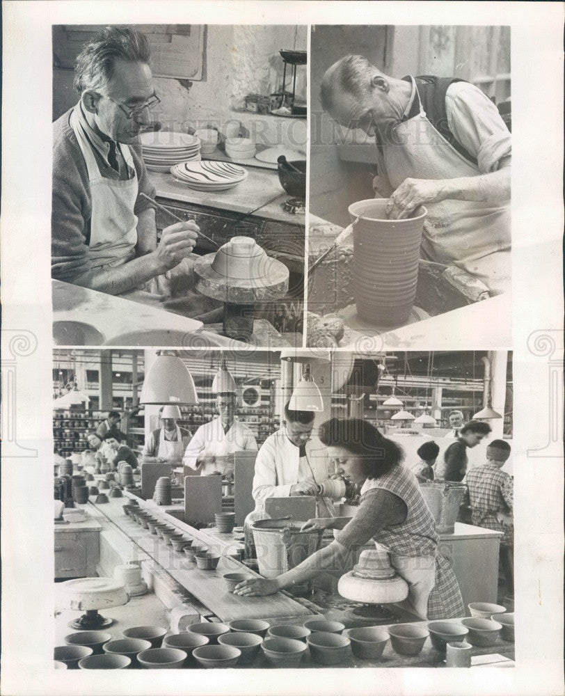 1948 British Pottery Industry, Traditional Craftsmen, Modern Factory Press Photo - Historic Images