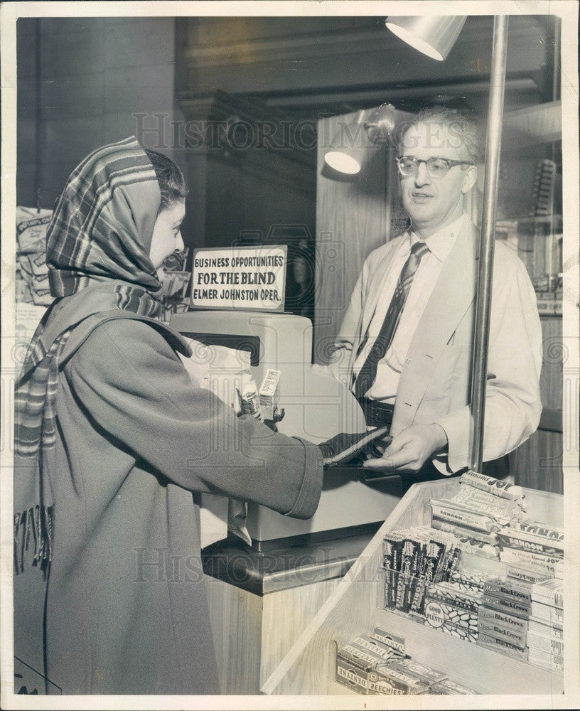 1957 Chicago, Illinois Blind Businessman Elmer Johnston Press Photo - Historic Images