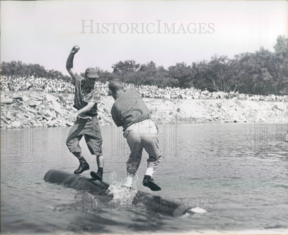 1953 Log Rolling, James Running &amp; Robert Bigeau Press Photo - Historic Images