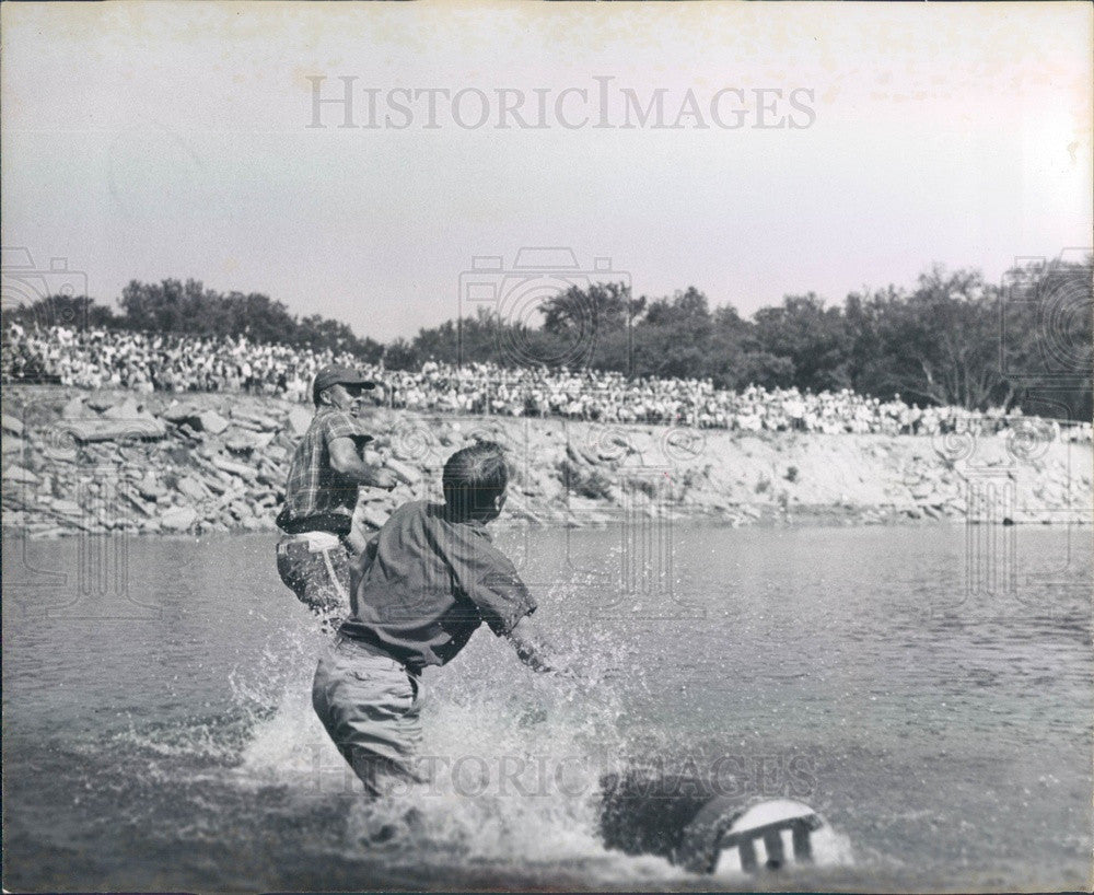 1953 Log Rolling, James Running &amp; Robert Bigeau Press Photo - Historic Images