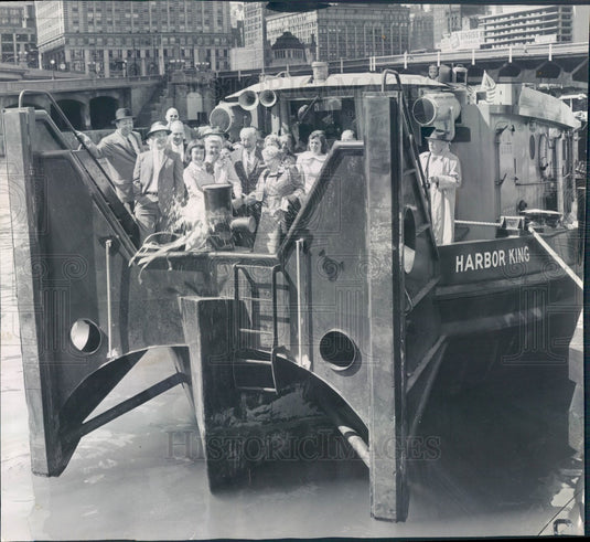 1958 Chicago, Illinois Harbor King Tug Boat Christening Press Photo - Historic Images