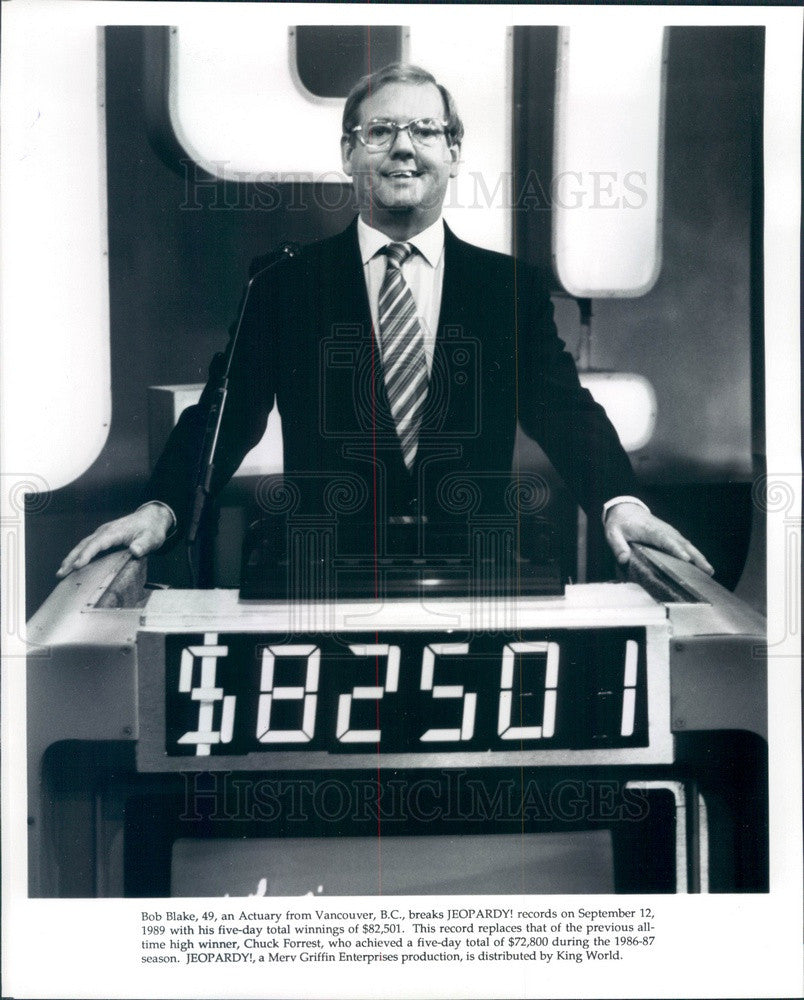 1989 TV Game Show Jeopardy Record Winning Contestant Bob Blake Press Photo - Historic Images