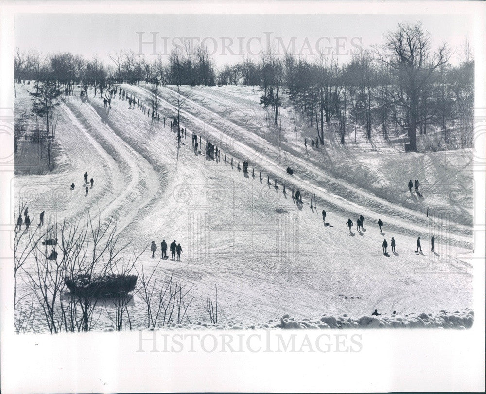 1969 Detroit, Michigan Kensington Metro Park Tobogganing Press Photo - Historic Images