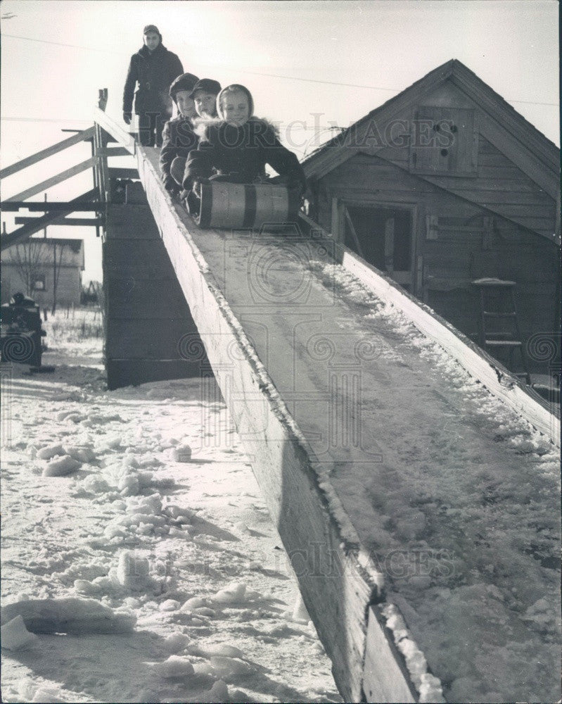 1947 Van Dyke, Michigan Tobogganing, Home of CB Krumholtz Press Photo - Historic Images