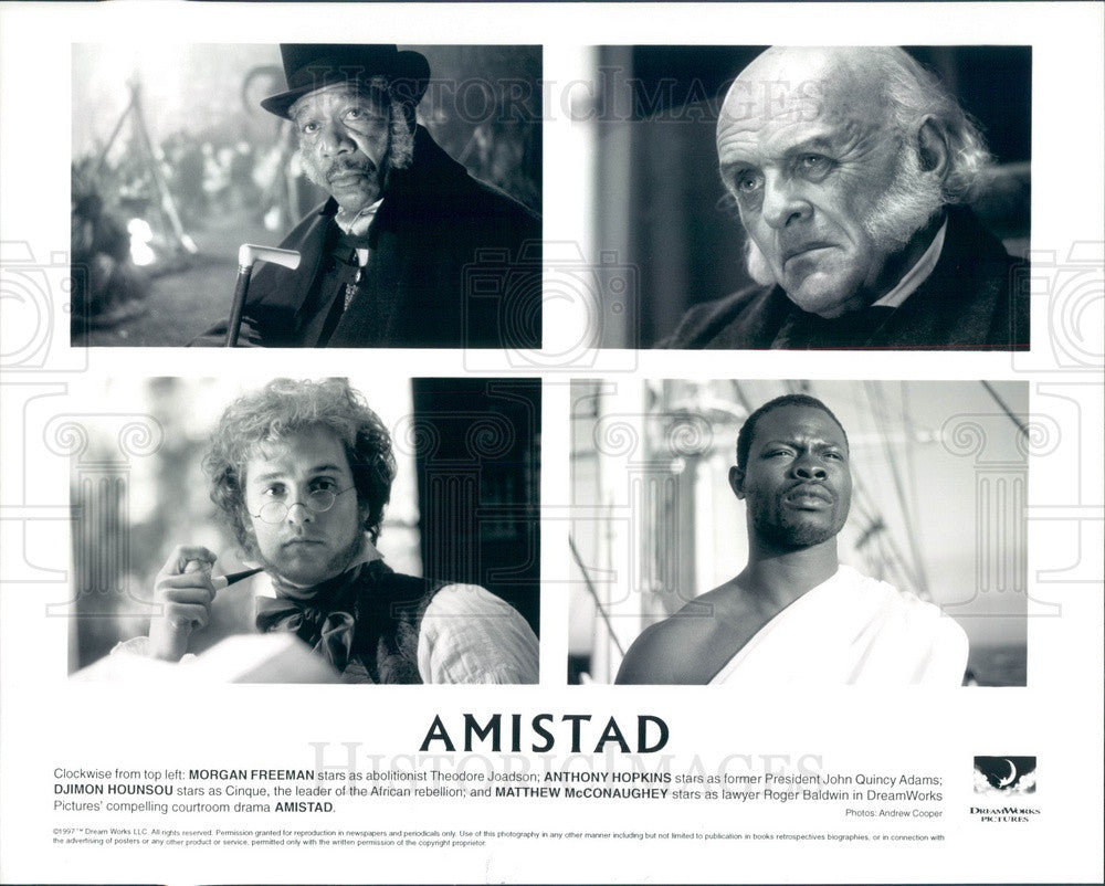 1997 Actors M Freeman/A Hopkins/D Hounsou/M McConaughey in Amistad Press Photo - Historic Images