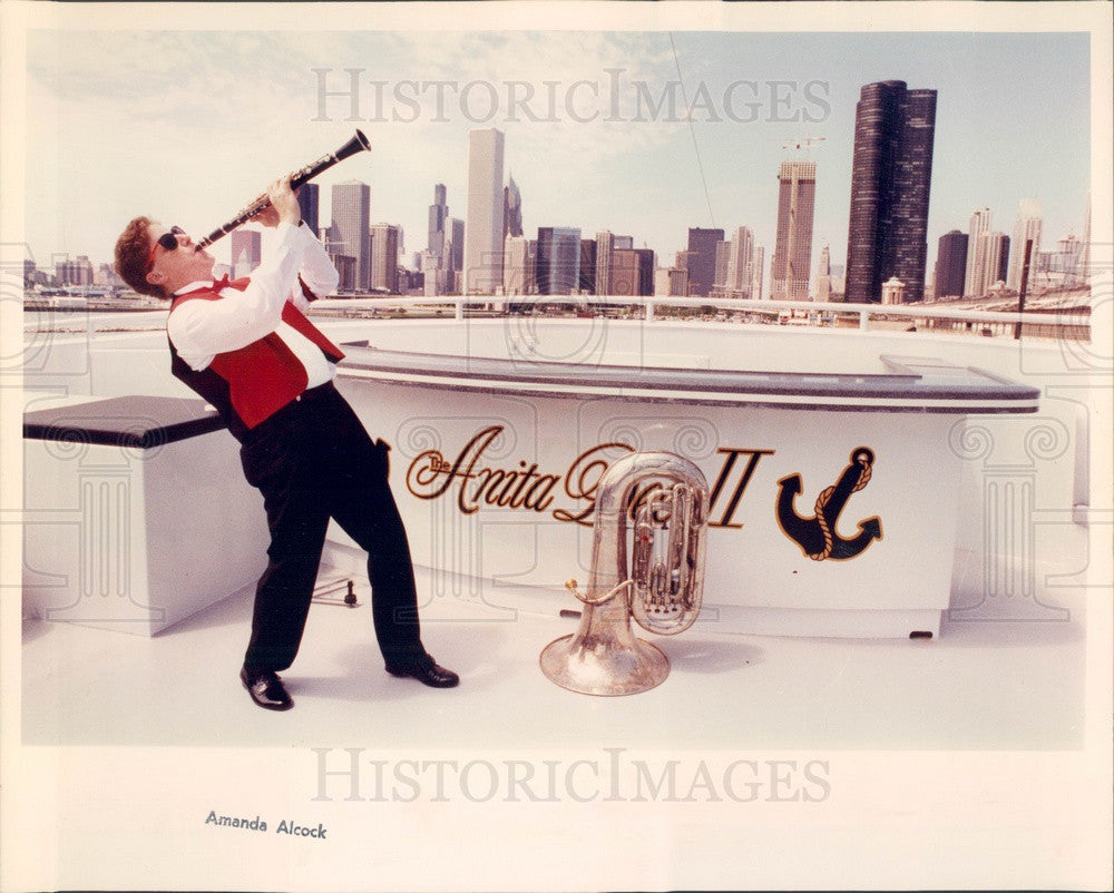 1990 Chicago, Illinois Yacht Anita Dee II &amp; Musician Ken Arlen Press Photo - Historic Images