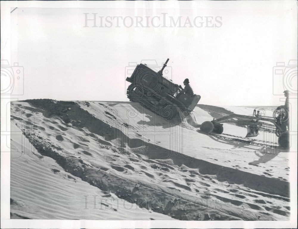 1937 Dalhart, TX Tractor Cutting Furrows in Hardpan &amp; Leveling Dunes Press Photo - Historic Images