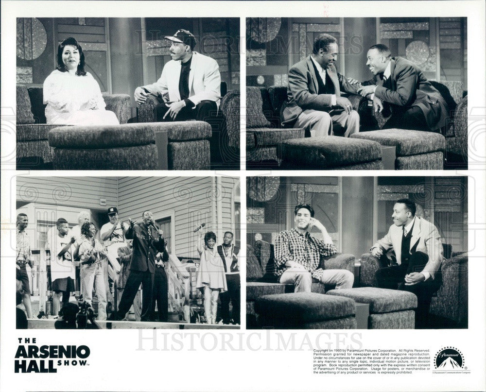 1993 Arsenio Hall Show w/ R Arnold/B Cosby/T Cruise/Payton Family Press Photo - Historic Images