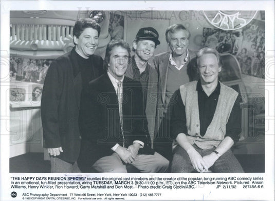 1992 Actors Anson Williams/Henry Winkler/Ron Howard/Don Most Press Photo - Historic Images