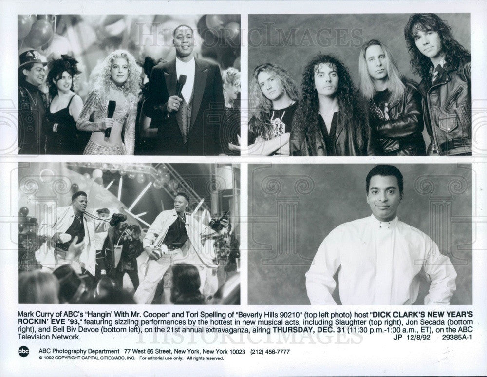 1992 Mary Curry/Tori Spelling Host Dick Clark&#39;s New Years Rockin Eve Press Photo - Historic Images