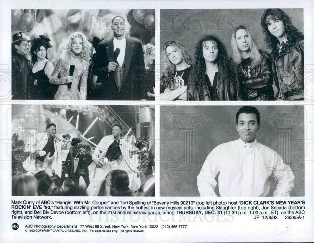 1992 Mary Curry/Tori Spelling Host Dick Clark's New Years Rockin Eve Press Photo - Historic Images