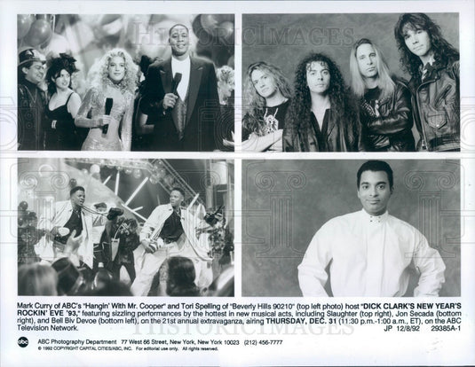 1992 Mary Curry/Tori Spelling Host Dick Clark's New Years Rockin Eve Press Photo - Historic Images
