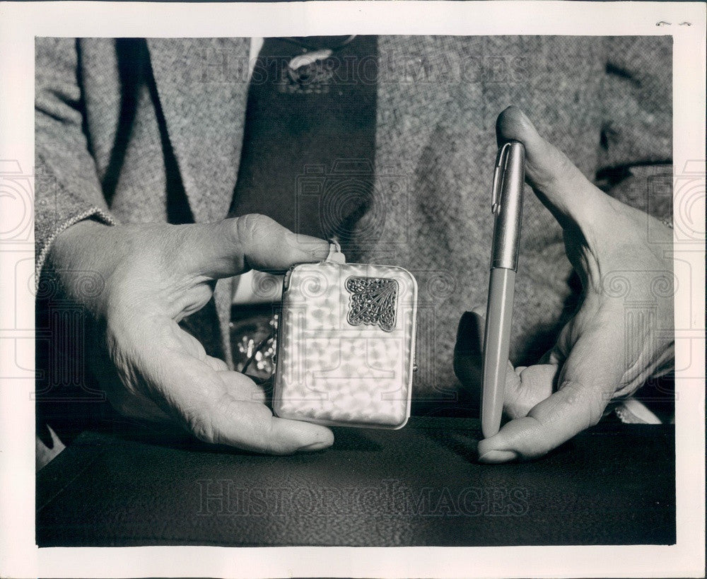 1950 Hearing Aid Compared in Size to Fountain Pen Press Photo - Historic Images