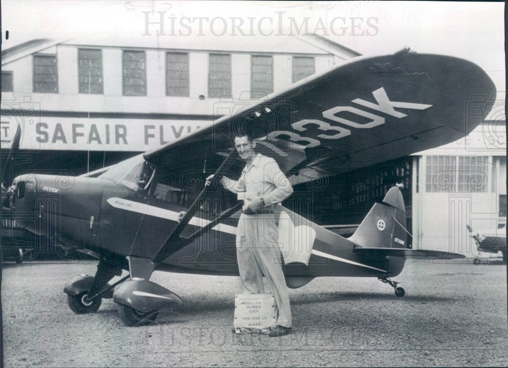 1950 US Aviator Max Conrad, The Flying Grandfather, Light Plane WRH Press Photo - Historic Images