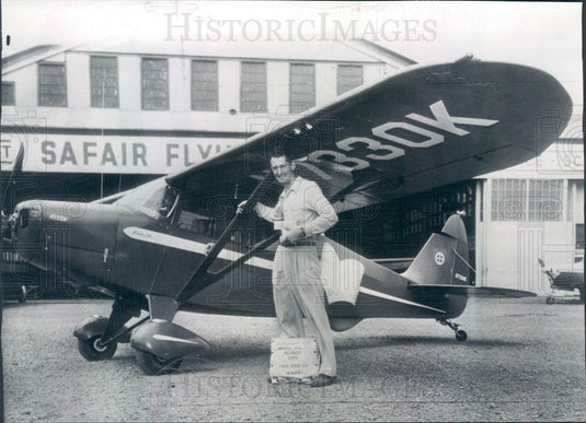 1950 US Aviator Max Conrad, The Flying Grandfather, Light Plane WRH Press Photo - Historic Images