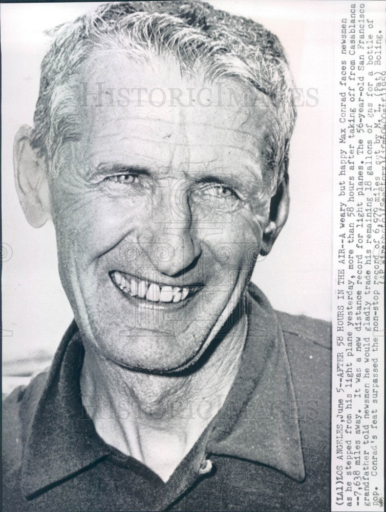 1959 US Aviator Max Conrad, The Flying Grandfather, Light Plane WRH Press Photo - Historic Images