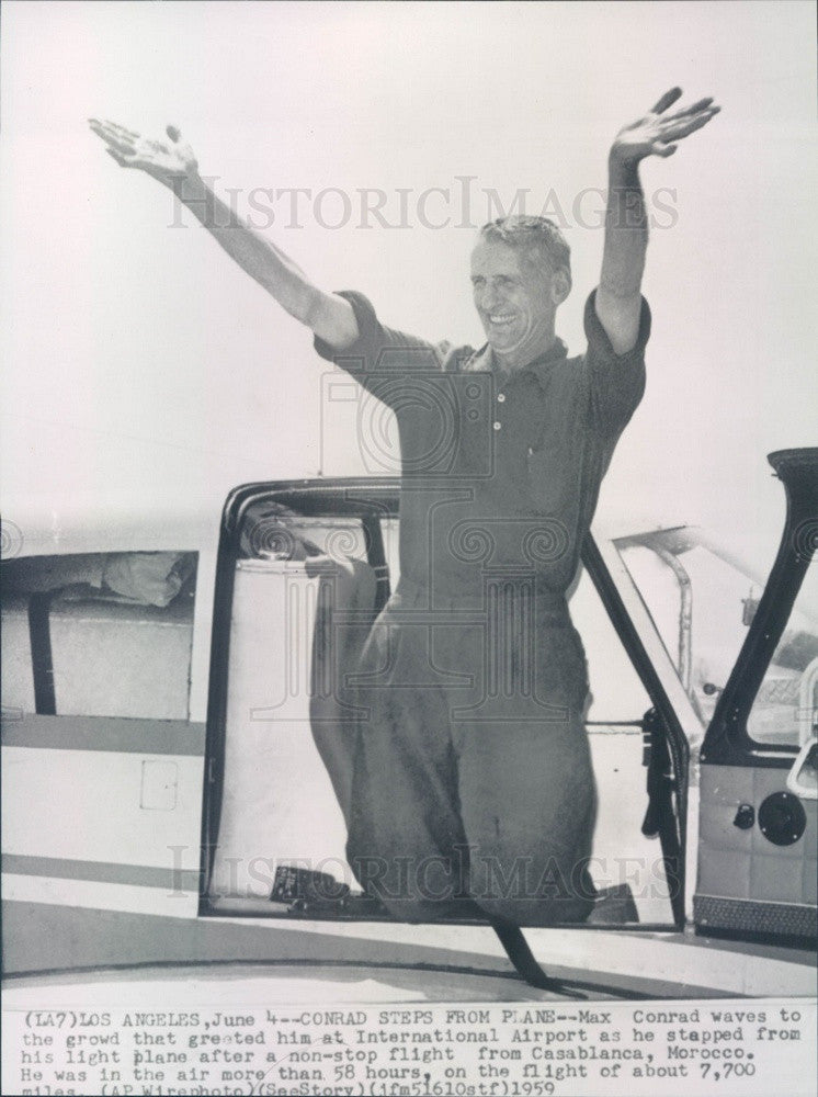 1959 US Aviator Max Conrad, The Flying Grandfather, Light Plane WRH Press Photo - Historic Images