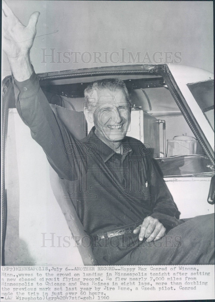 1960 US Aviator Max Conrad, The Flying Grandfather, Light Plane WRH Press Photo - Historic Images