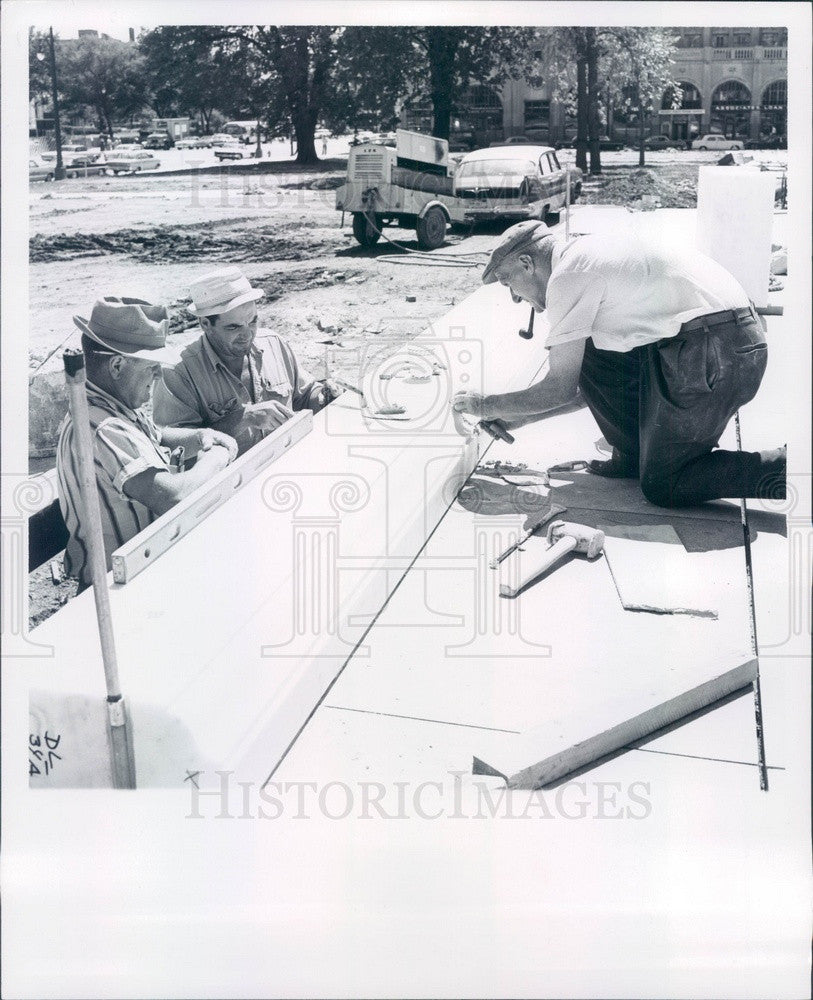 1964 Detroit, Michigan Main Library Construction, Marble Workers Press Photo - Historic Images