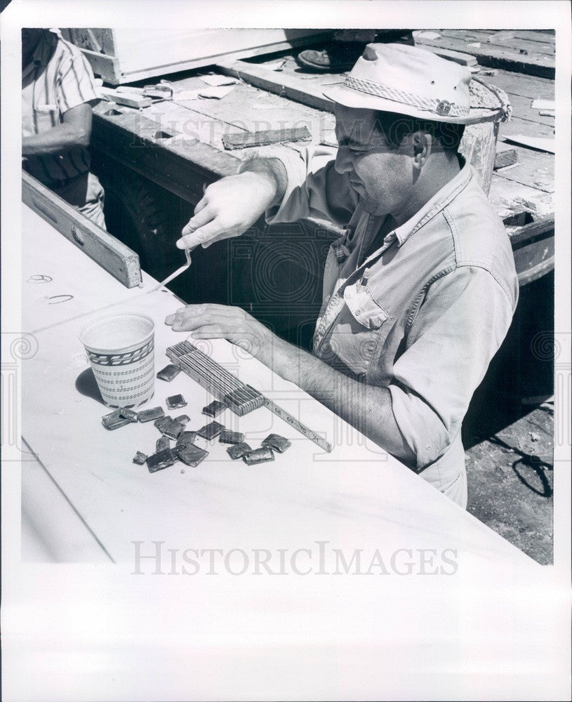 1964 Detroit, Michigan Main Library Construction, Marble Worker Press Photo - Historic Images