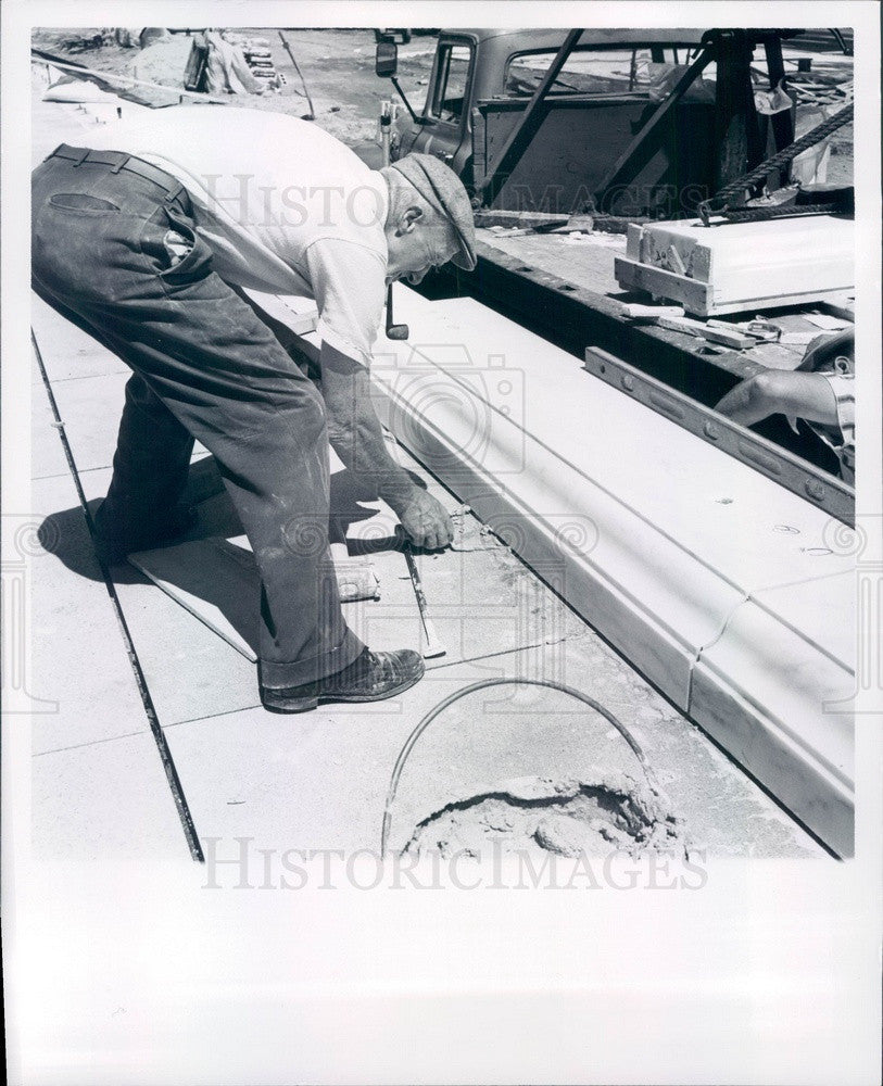 1964 Detroit, Michigan Main Library Construction, Marble Worker Press Photo - Historic Images