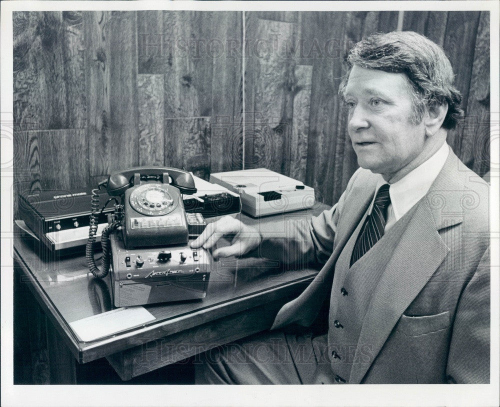 1978 Denver CO Don Larson of A-V Productions &amp; &#39;61 Answering Machine Press Photo - Historic Images