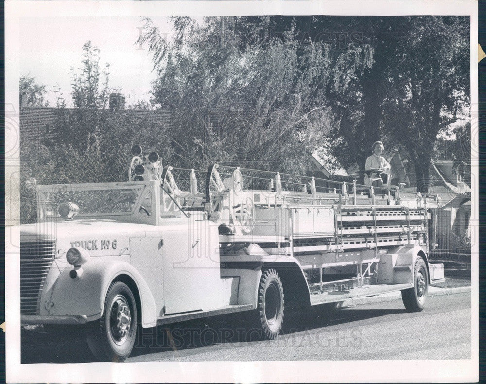 1967 Boulder, CO Mrs Thaddaeus Grahame & Fire Truck Birthday Gift Press Photo - Historic Images