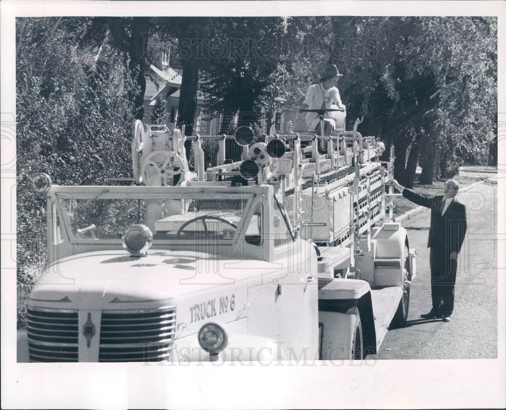 1967 Boulder, CO Mrs Thaddaeus Grahame & Fire Truck Birthday Gift Press Photo - Historic Images