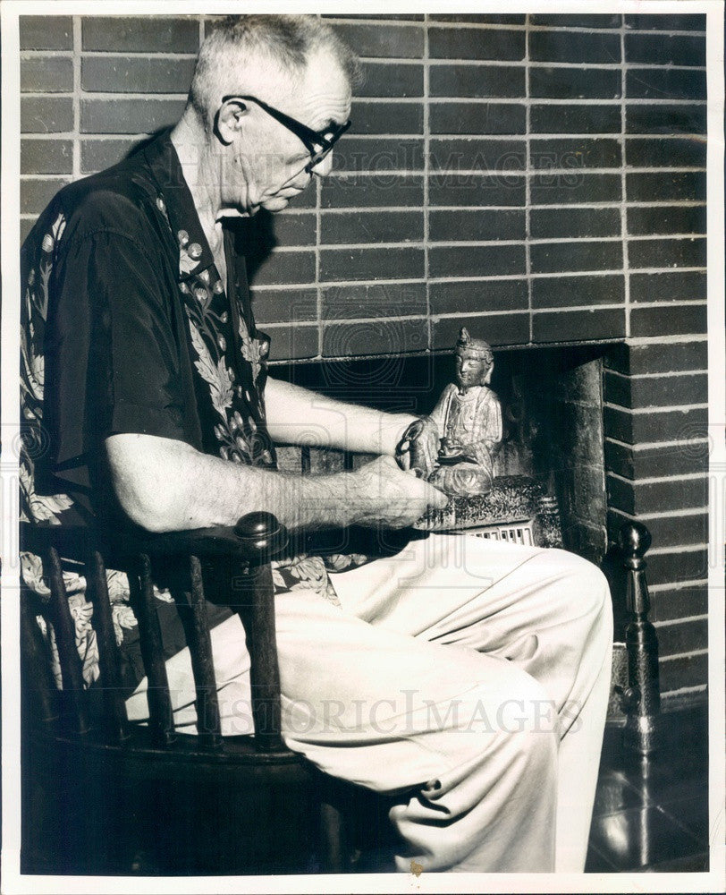 1963 Dr. John Baird & Bronze Nestorian Buddha Press Photo - Historic Images