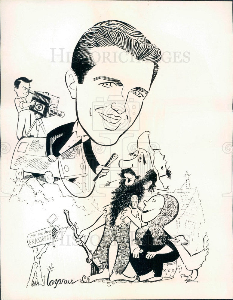 1959 TV &amp; Game Show Host Jack Linkletter, Caricature Press Photo - Historic Images