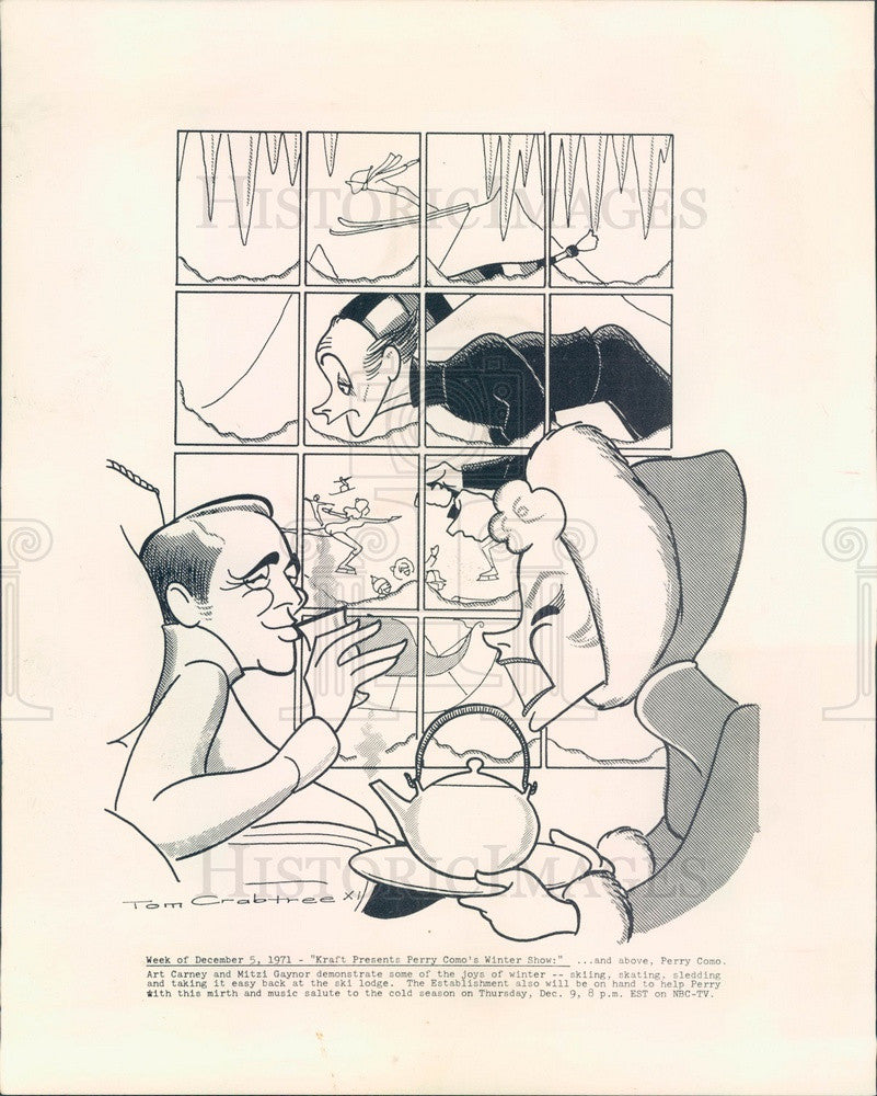 1971 Entertainers Perry Como, Mitzi Gaynor, Art Carney Caricatures Press Photo - Historic Images