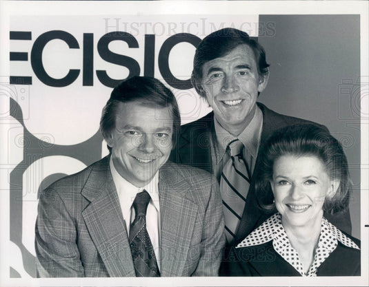 1976 NBC News Correspondents Jim Hartz, Betty Furness, Douglas Kiker Press Photo - Historic Images