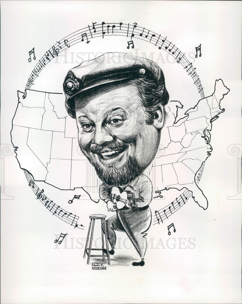 1959 Broadway &amp; Hollywood Actor &amp; Singer Burl Ives Caricature Press Photo - Historic Images