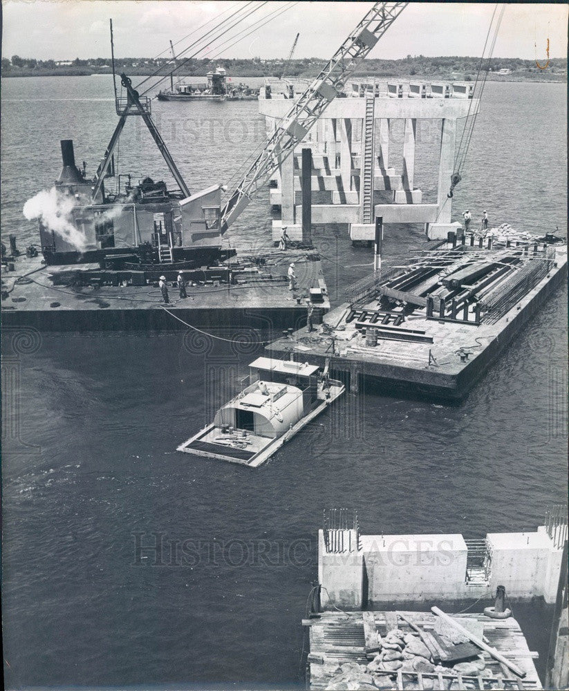 1956 Bradenton, Florida Manatee River Bridge Construction Press Photo - Historic Images