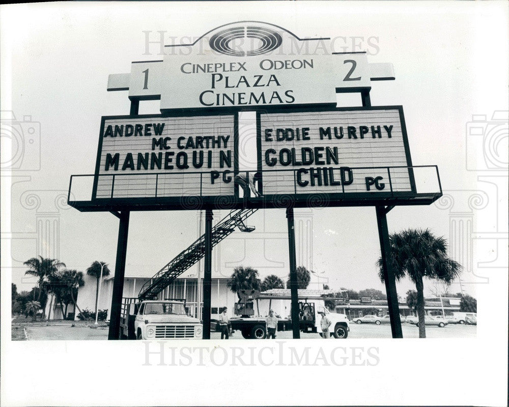 1987 St Petersburg, Florida Plaza Theaters Cineplex Odeon Sign Press Photo - Historic Images