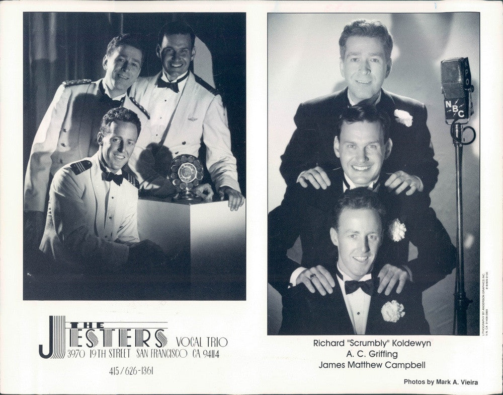 1990 Vocal Trio The Jesters, Richard Koldewyn, AC Griffing Press Photo - Historic Images