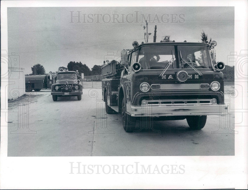 1970 Punta Gorda, Florida Fire Trucks Enter New Public Safety Bldg Press Photo - Historic Images