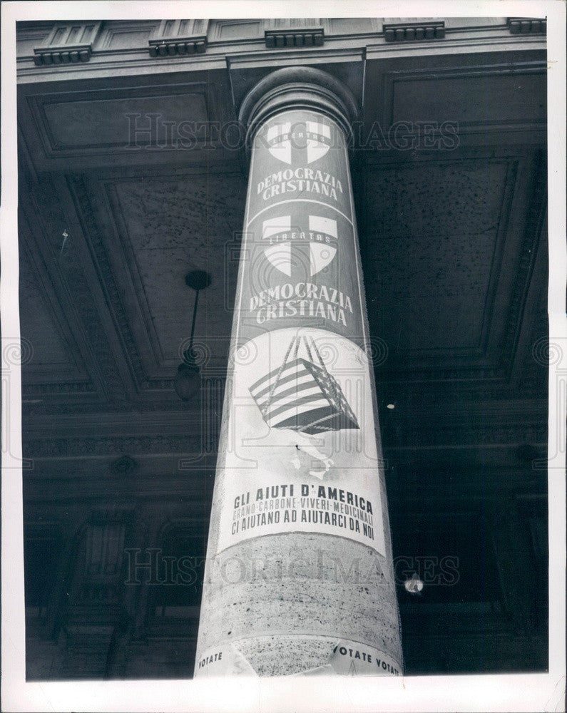 1948 Italy, Christian Democrat &amp; Pro-American Poster on Pillar Press Photo - Historic Images