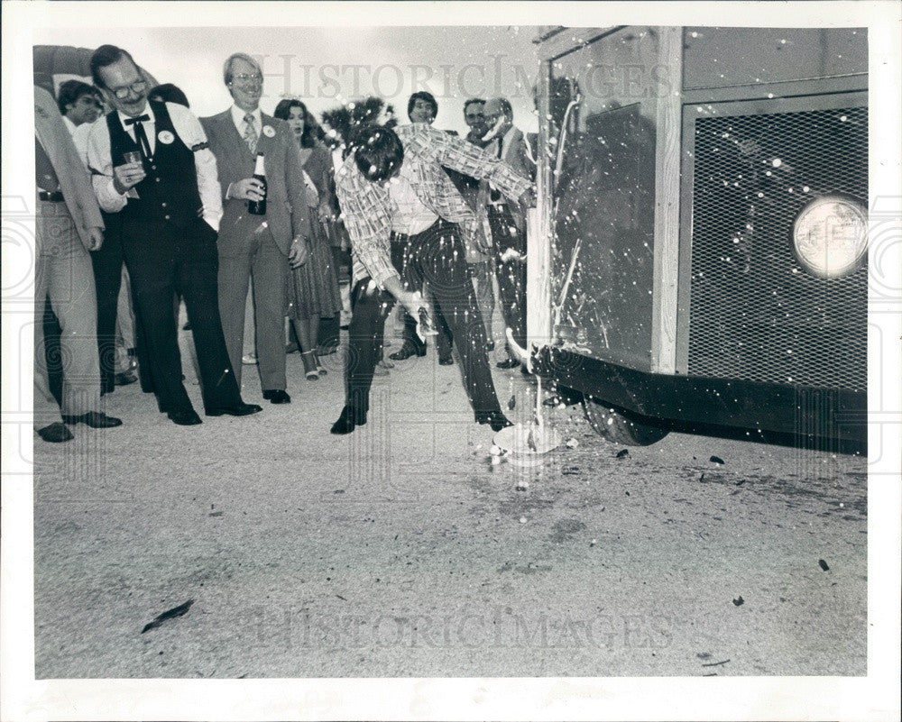 1980 Clearwater, FL Mayor Charles LeCher Dedicating Jolly Trolley Press Photo - Historic Images