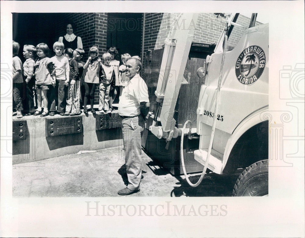 1973 Clearwater, Florida Sanitation Truck &amp; Driver Robert Marschall Press Photo - Historic Images